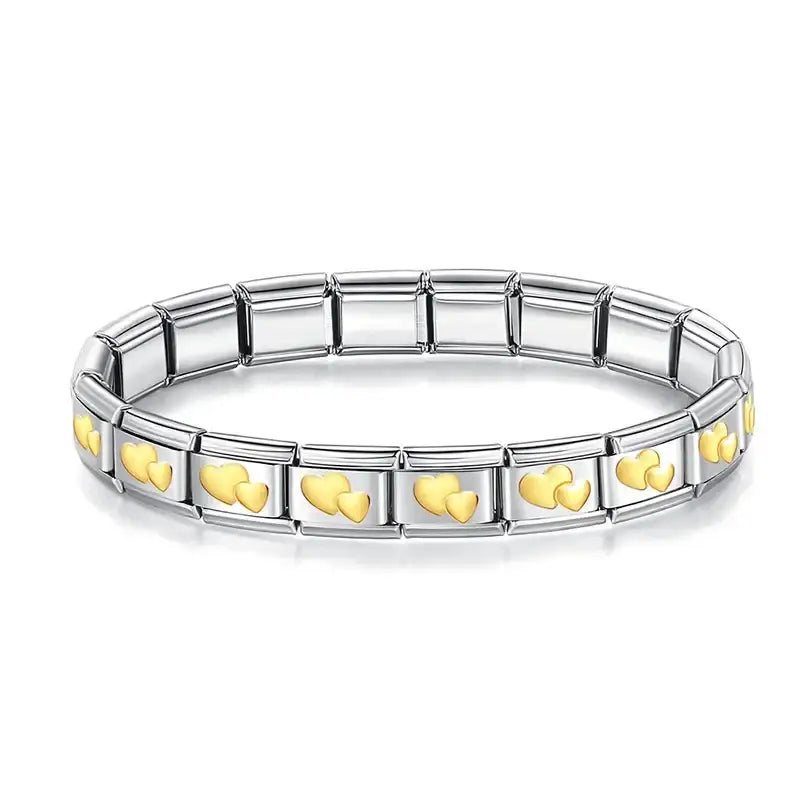 Bracelet hapiship argent doré à breloques en forme de cœur avec design modulaire argent et or