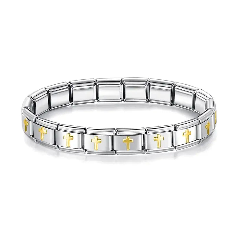Bracelet hapiship argent doré modulable en argent et or avec motif croix répétée bracelets charms hapiship