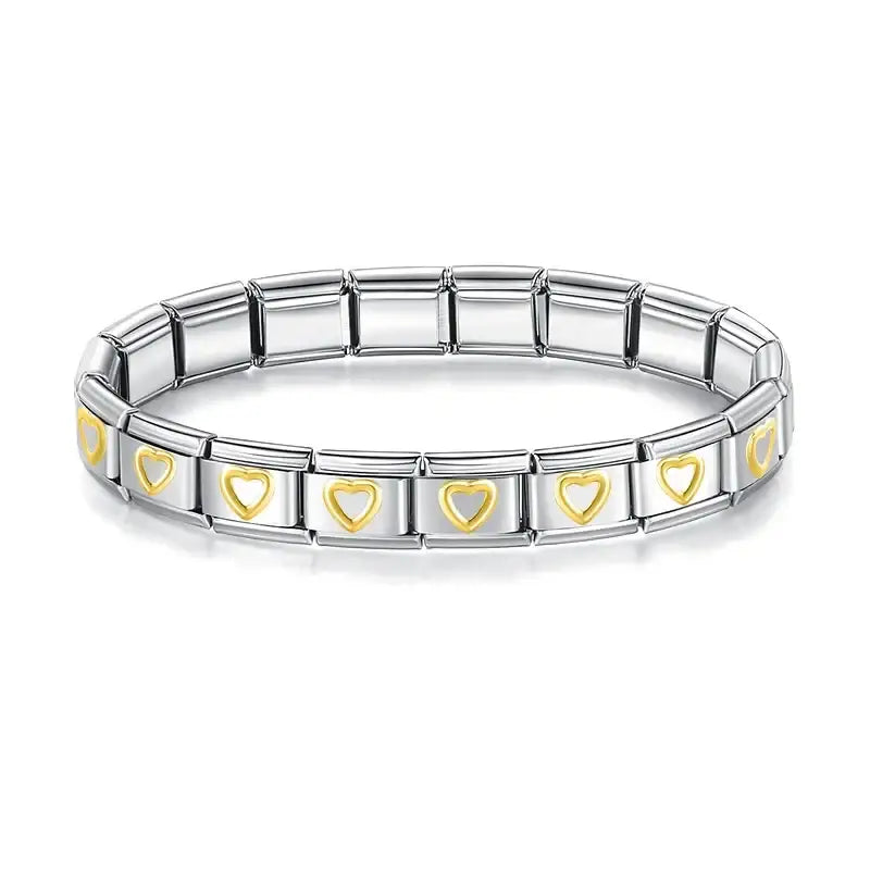 Bracelet hapiship avec charms hapiship argent doré en forme de cœur au design modulaire avec maillons métalliques polis