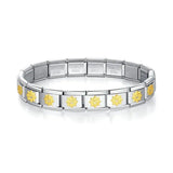 Bracelet hapiship argent doré en acier inoxydable avec liens rectangulaires entrelacés et motif soleil argent et or