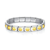 Bracelet hapiship en acier inoxydable argenté et doré avec maillons rectangulaires polis et perles dorées rondes