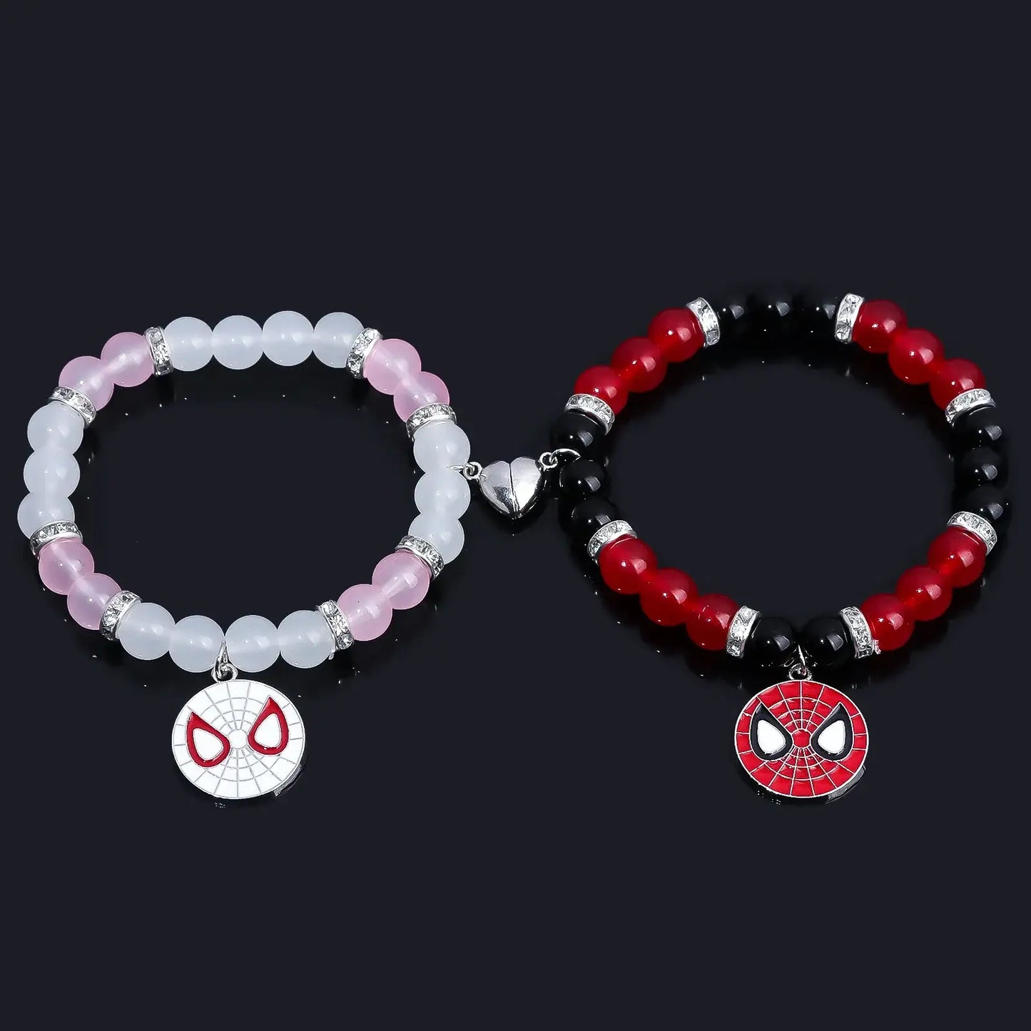 Bracelets spider-man en perles colorées rose blanc et rouge noir avec pendentifs circulaires cadeau idéal