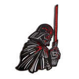 Broches pins star wars en émail noir et rouge représentant darth vader avec un sabre laser rouge lumineux