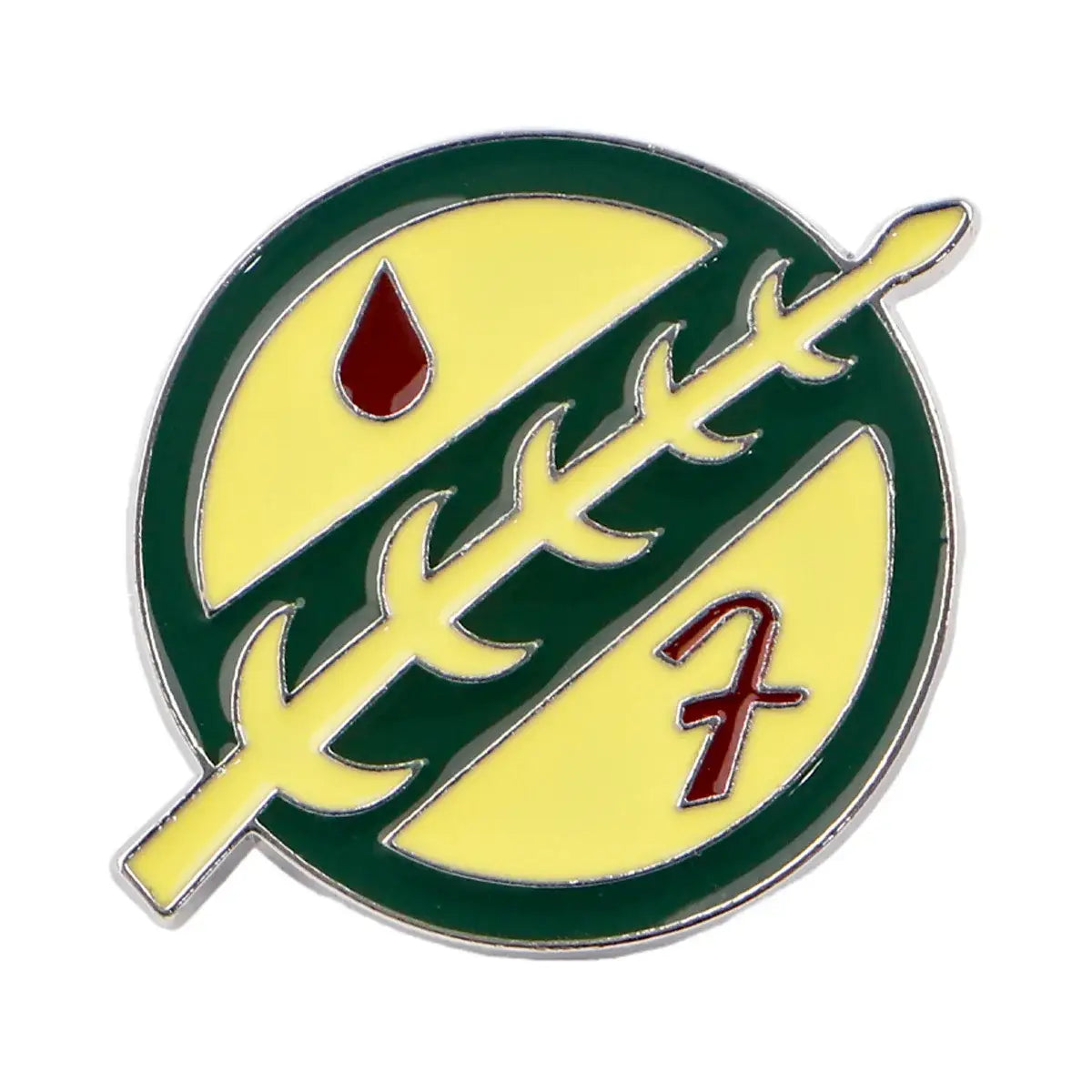 Broches pins star wars verte et jaune en émail avec design de feuille stylisée et accents rouges