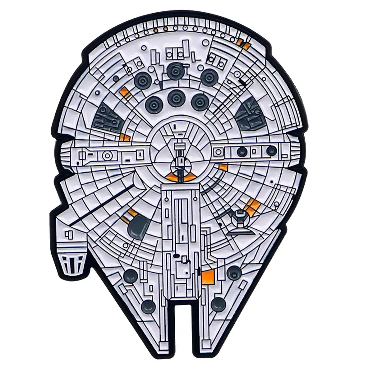 Broches pins star wars en émail noir et argent représentant le plan intérieur du millennium falcon
