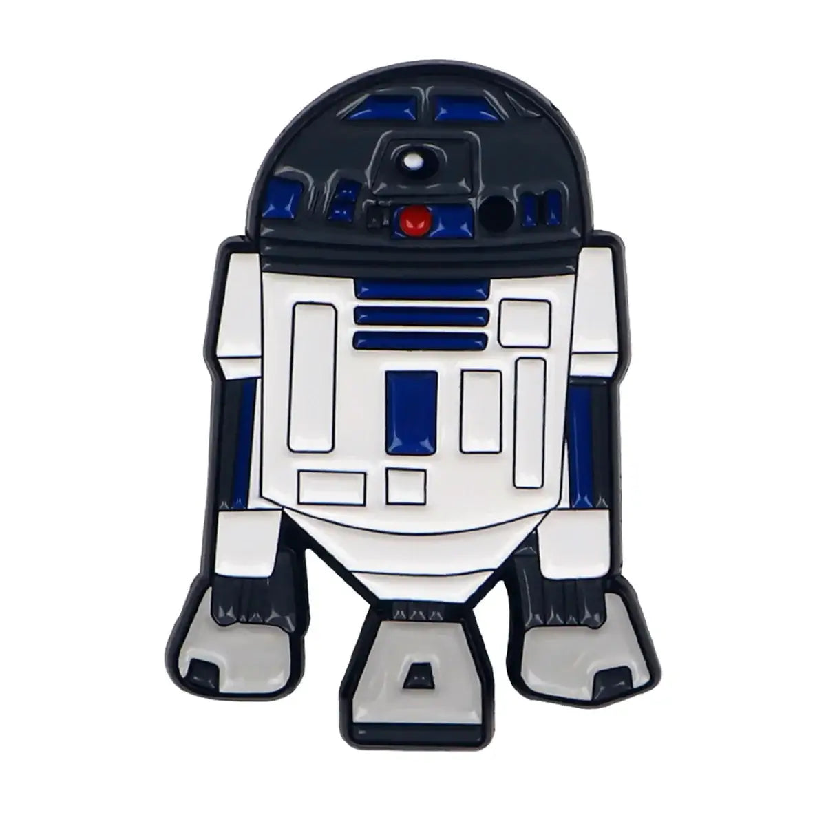 Broches pins star wars en émail brillant représentant le droïde r2 d2 blanc et bleu avec tête noire