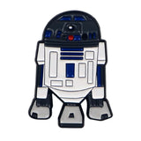 Broches pins star wars en émail brillant représentant le droïde r2 d2 blanc et bleu avec tête noire