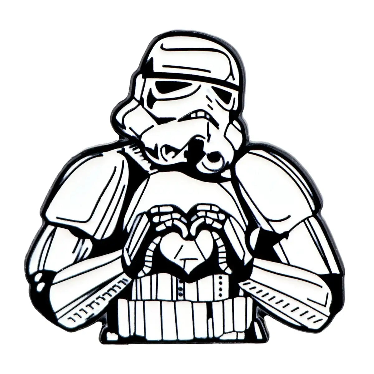 Broches pins star wars stormtrooper noir et blanc formant un cœur avec les mains en émail, broches star wars élégantes