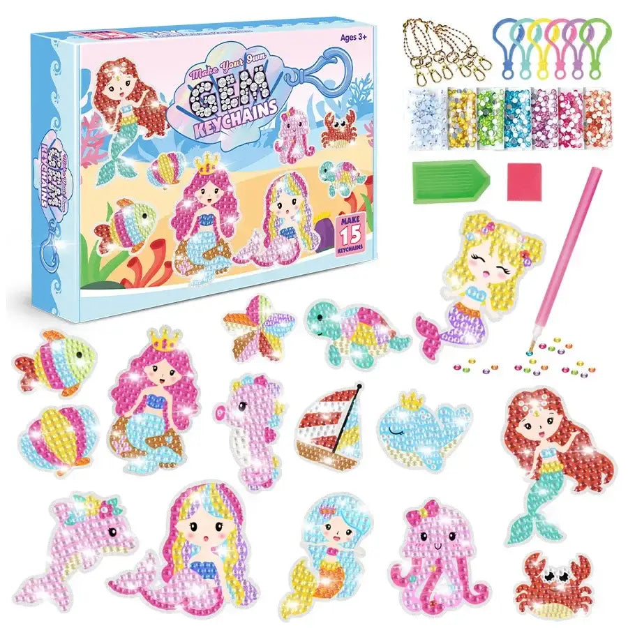 Colorful mermaid and sea creature sparkling rhinestone porte-clés broderie diamant for children