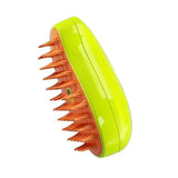 Brosse à vapeur pour chat en vert lime et orange avec poils flexibles inclinés pour toilettage 2-en-1 et massage