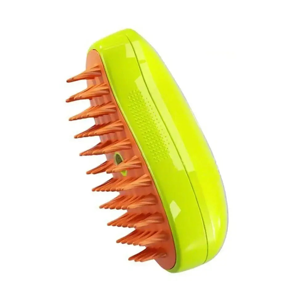 Brosse à vapeur pour chat en vert lime et orange avec poils flexibles inclinés pour toilettage 2-en-1 et massage