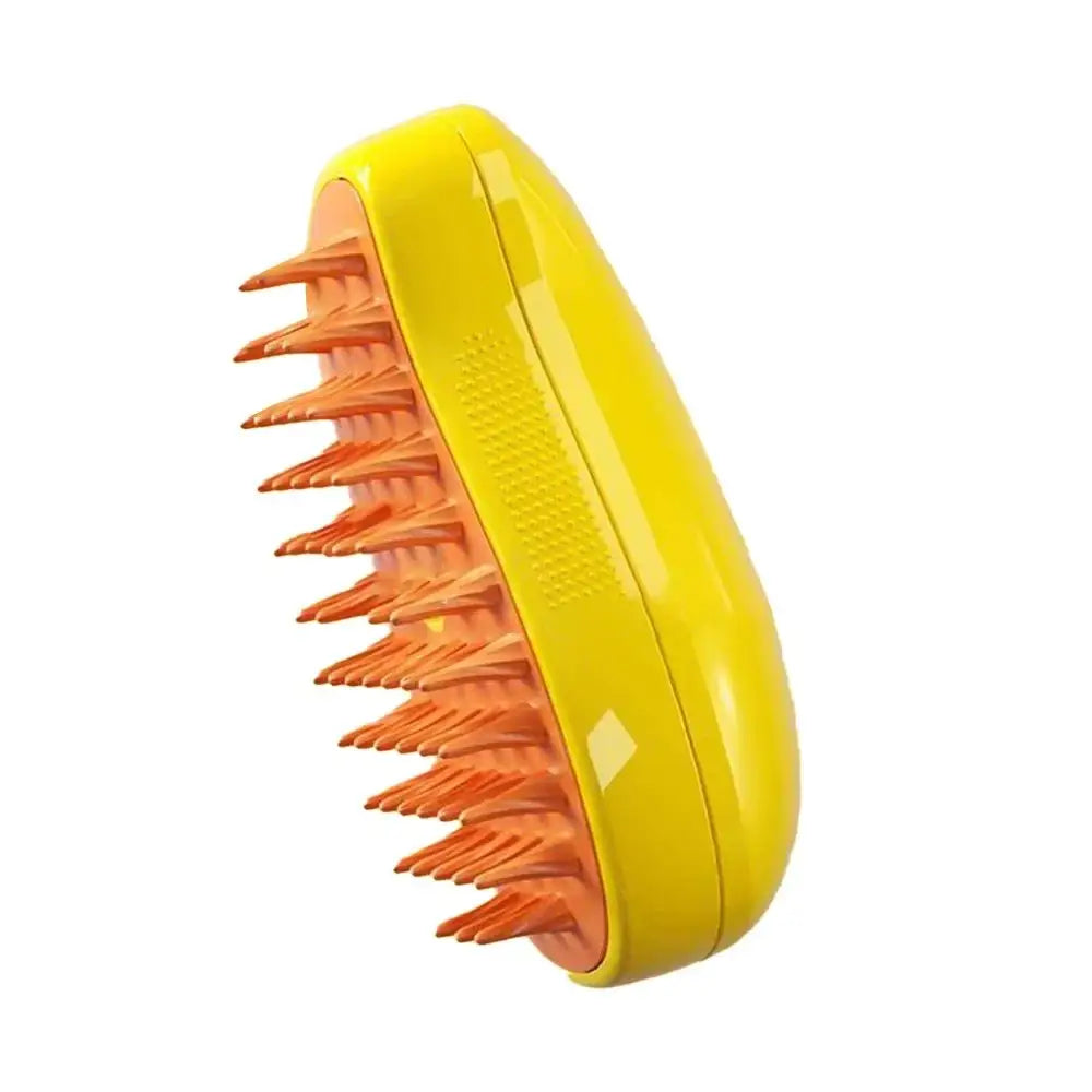 Brosse à vapeur pour chat en plastique jaune avec poils orange pour toilettage 2-en-1 et massage efficace