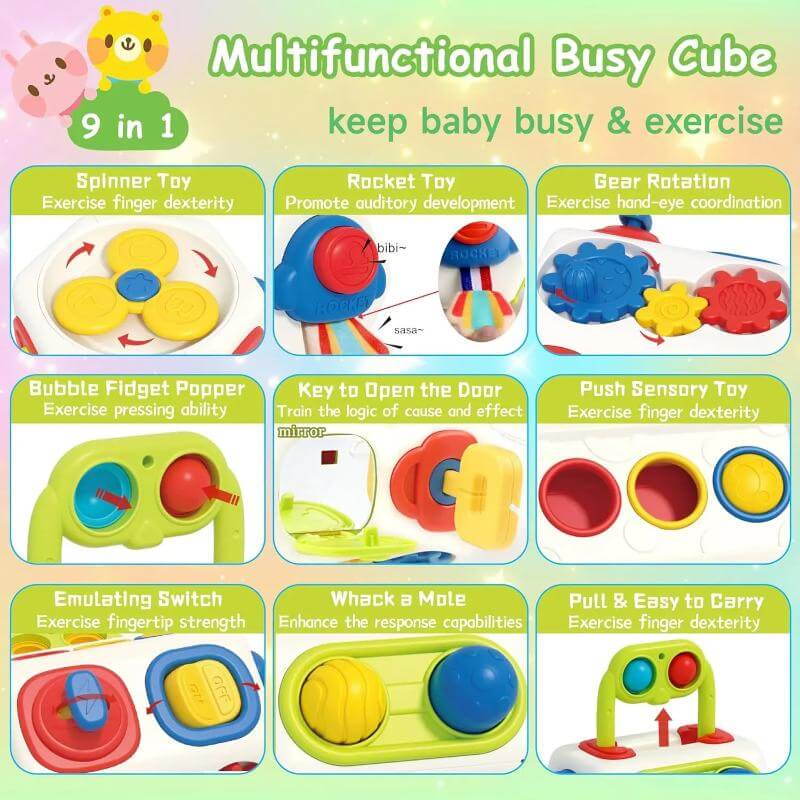 TravelTot™ 9-en-1 Cube Montessori Occupé (Jouet Fidget)