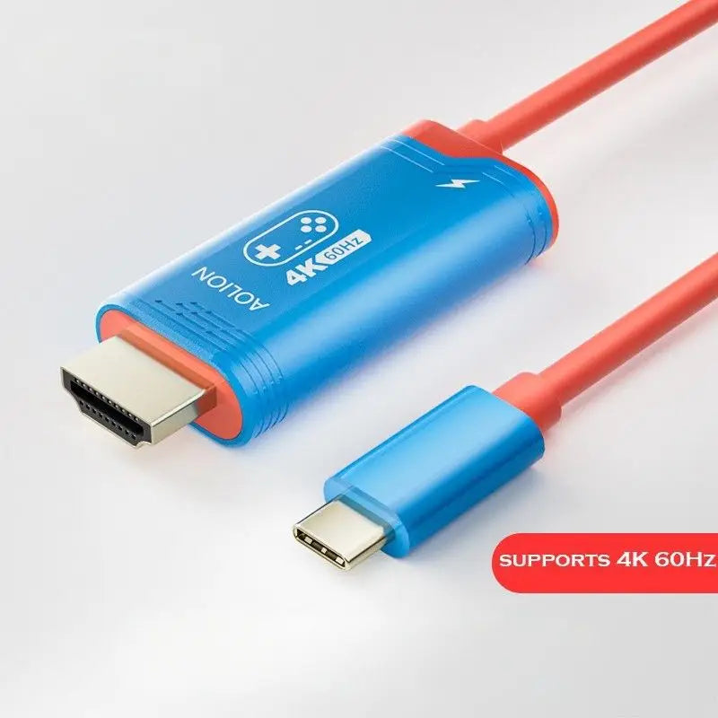 Câble hdmi bleu et orange aolion 4k 60hz avec connecteur usb-c et icône manette pour image fluide sur ordinateurs portables