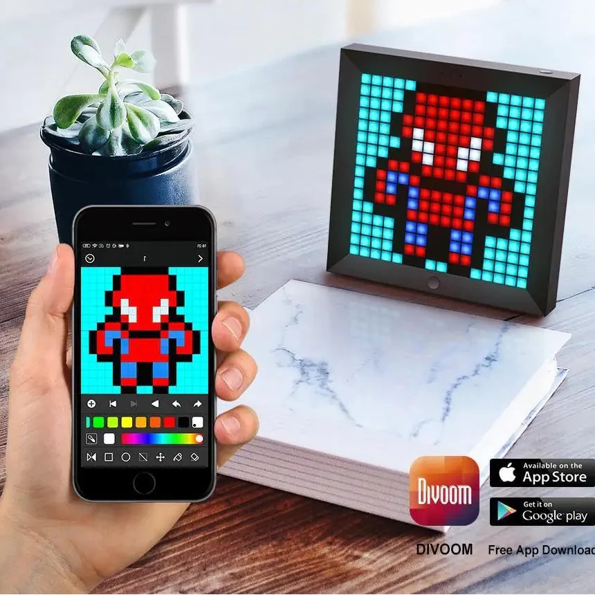 Digital Photo Frame Alarm Clock with Pixel Art