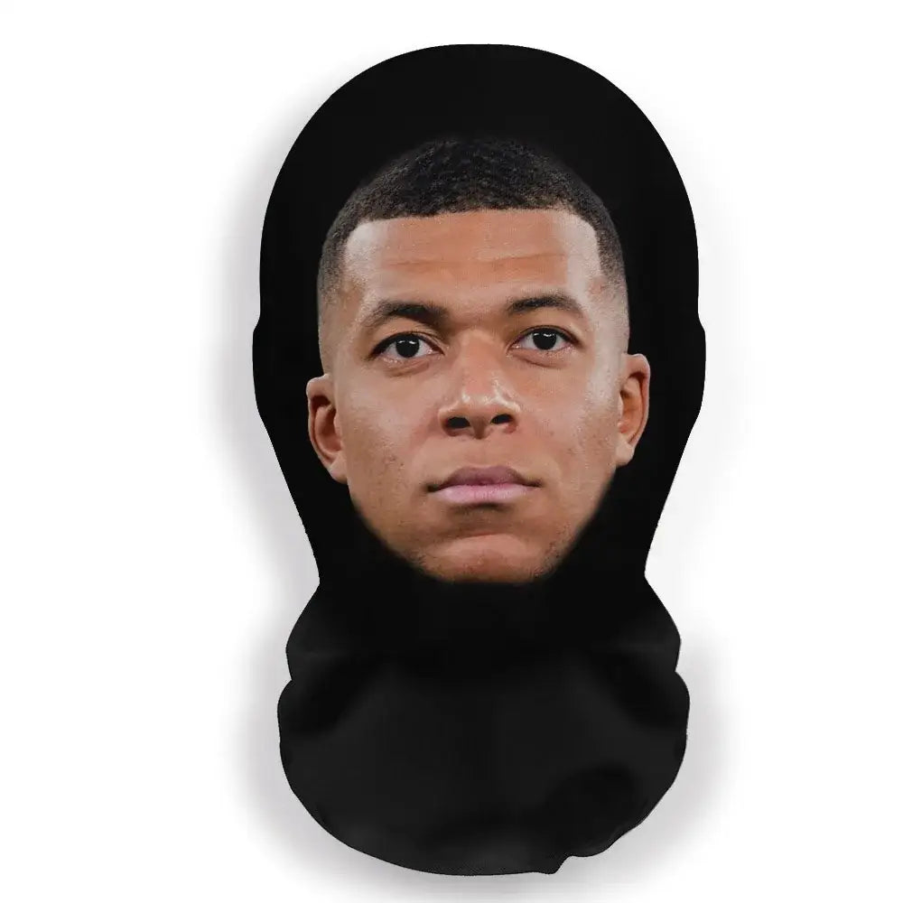 Cagoule masque collant noire avec portrait imprimé de kylian mbappé en collant masque 3d visage intégral