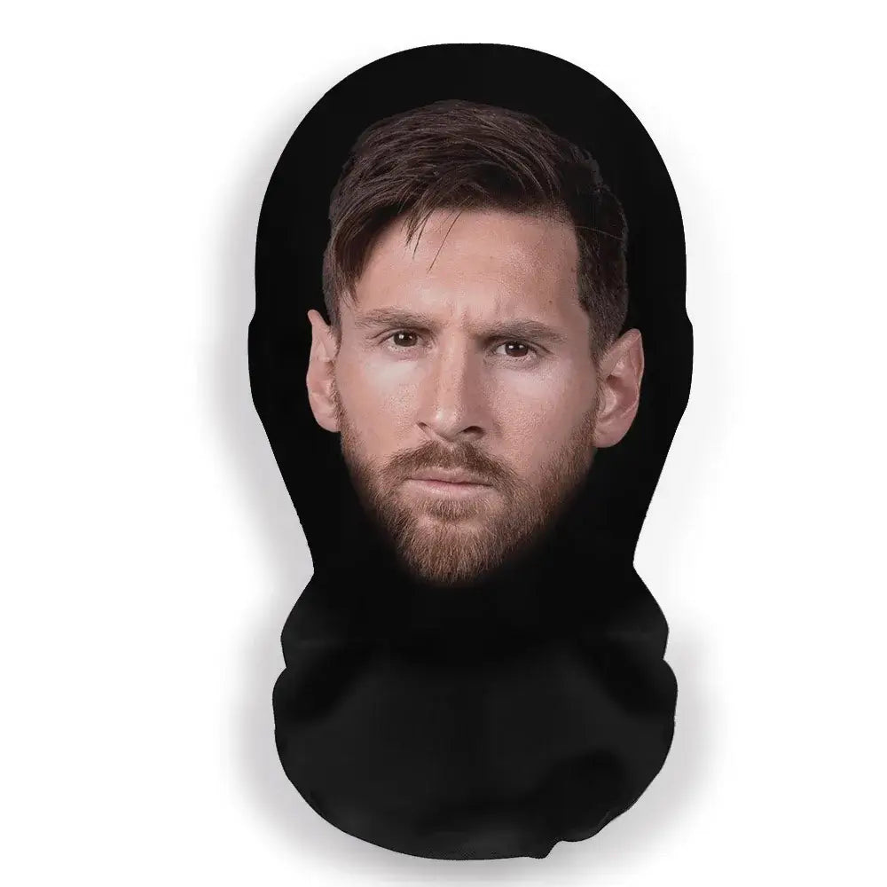 Cagoule masque collant noire avec portrait imprimé de lionel messi en visage 3d pour protection intégrale