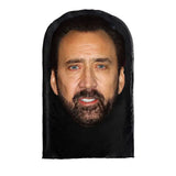 Cagoule masque collant noir avec portrait imprimé en 3d de nicolas cage aux traits détaillés et barbe visible
