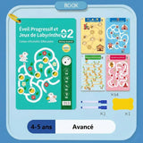 Cahier labyrinthe réutilisable pour enfants vert et teal avec pages effaçables motifs lapins et citrons pour 4-5 ans