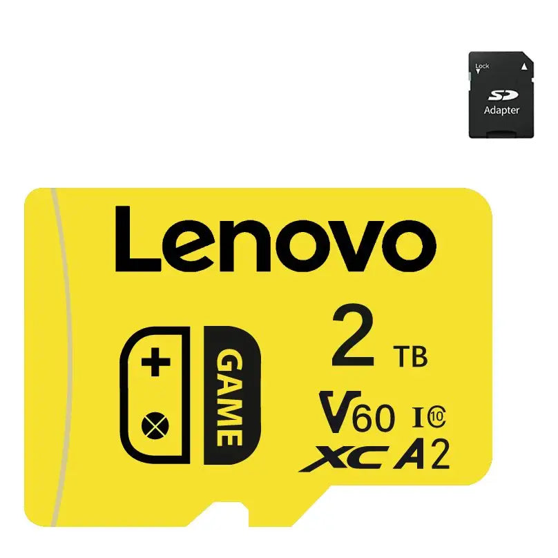 Carte micro sd switch 2 to lenovo jaune 2tb avec logo jeu et spécifications v60 i10 xc a2