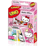 Boîte de cartes uno hello kitty rose et rouge avec illustrations kawaii et personnages portant un nœud pour l’univers kawaii