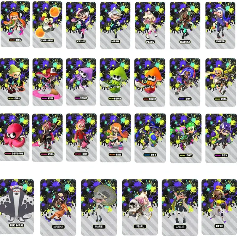 Set de cartes nfc splatoon 2026 colorées avec design d’encre vibrant et illustrations distinctes des personnages