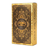 Boîte de cartes oracle feuilles d’or en papier doré avec motif œil central et guide inclus version anglaise
