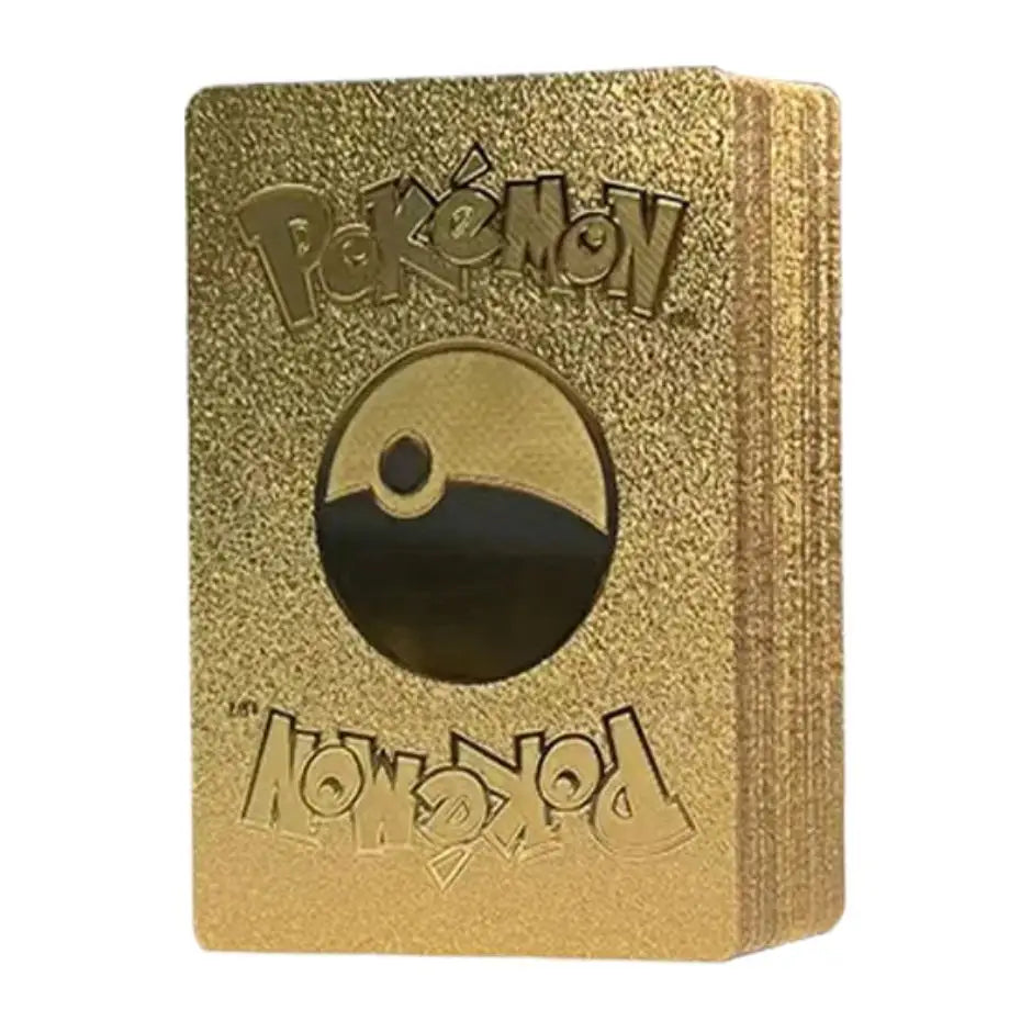 Porte-cartes cartes pokémon française métal or avec logo embossé et découpe centrale poké ball texturée