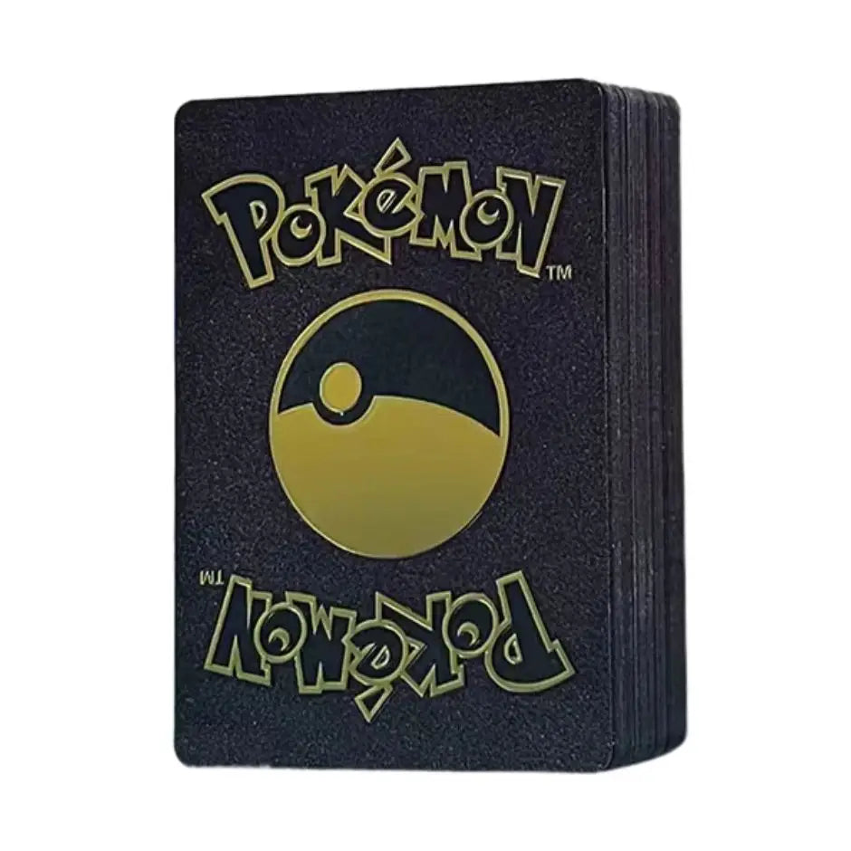 Protège cartes pokémon métal noir avec logo et texte or pour cartes pokémon française or argent vmax