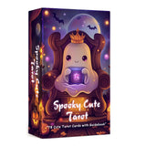 Boîte de cartes tarots debutant anglais spooky avec fantôme en peluche crème aux yeux violets et couronne dorée