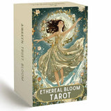 Jeu de cartes tarot oracle éthérique en boîte crème avec guide inclus illustré d’une femme en robe florale verte énergie intérieure