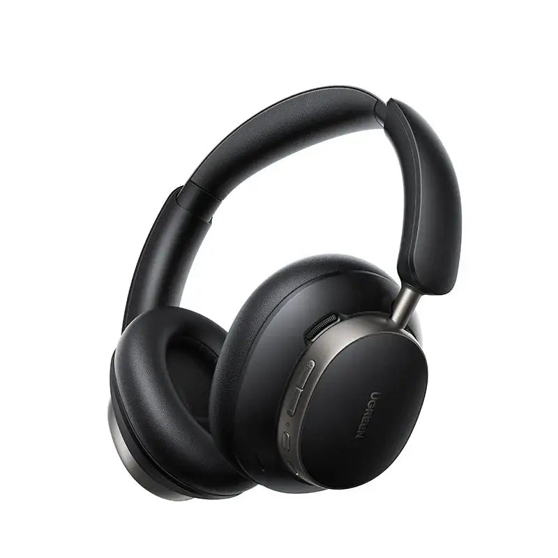Casque audio bluetooth noir sans fil avec réduction active du bruit et coussinets en cuir synthétique doux