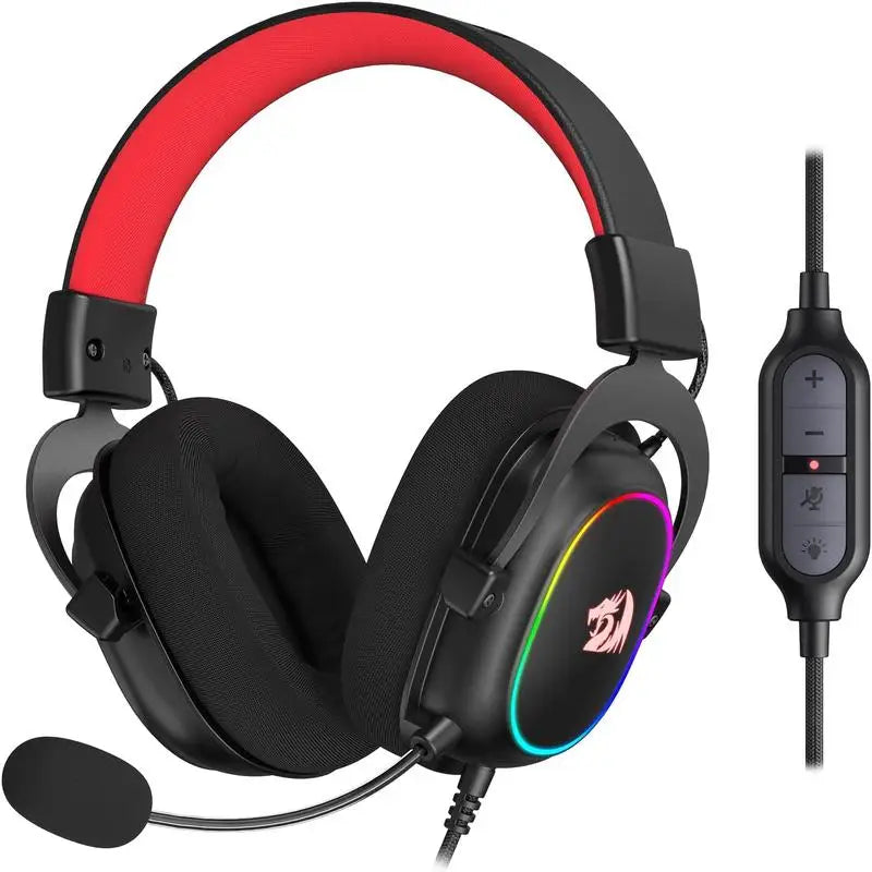 Casque filaire gaming rgb usb noir et rouge avec éclairage rgb et logo dragon sur lécup gaming h510 rgb