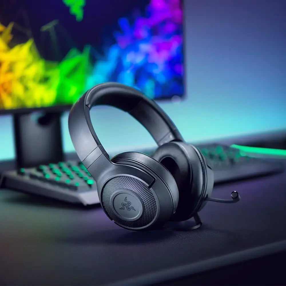 Casque razer kraken x gaming noir avec finition mate et microphone cardioïde pliable pour jeu essentiel