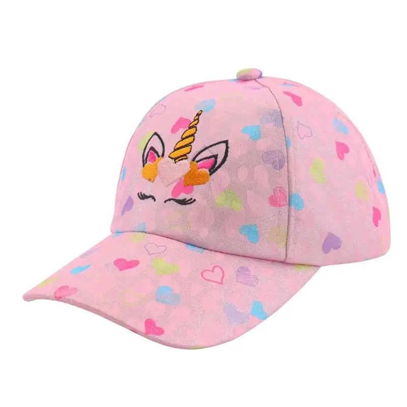 Casquette baseball licorne rose avec visage de licorne brodé et cœurs multicolores pour un style unique arc-en-ciel