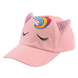Casquette baseball licorne rose avec oreilles pailletées et crinière arc-en-ciel brodée sur le devant