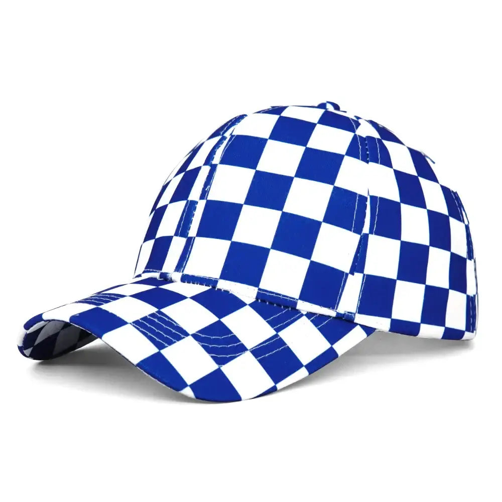Casquette Baseball Mode Damier en motif damier bleu et blanc élégant