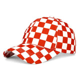 Casquette Baseball Mode Damier rouge et blanc à motif damier élégante