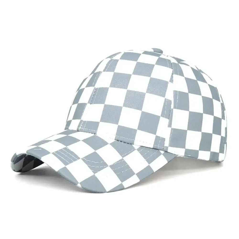 Casquette Baseball Mode Damier en motif damier gris et blanc