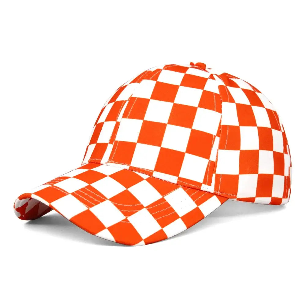 Casquette Baseball Mode Damier à motif damier orange et blanc élégante