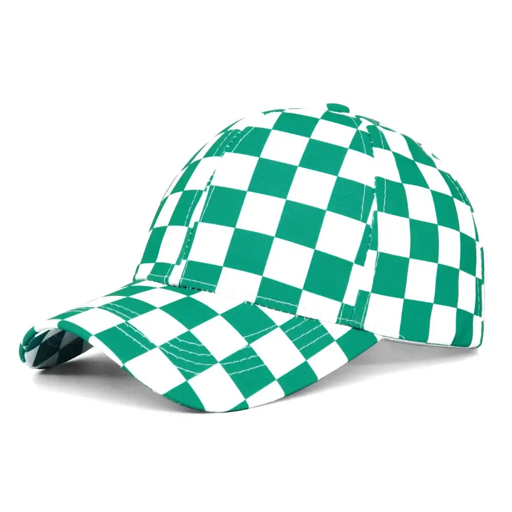 Casquette baseball mode damier à motif damier vert et blanc