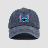 Casquette baseball unisexe disney stitch en jean bleu délavé avec personnage stitch imprimé et couture rose en coton