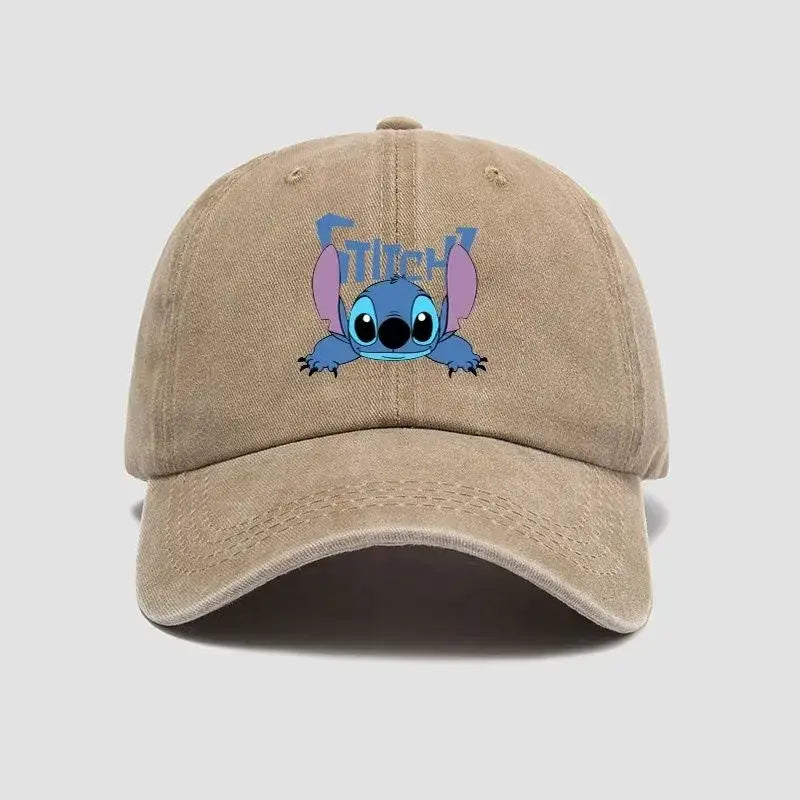 Beige casquette baseball coton unisexe disney stitch avec broderie personnage bleu et oreilles violet