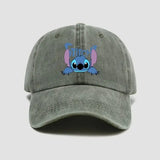 Casquette baseball unisexe disney stitch en coton gris avec personnage stitch brodé en bleu sur le devant