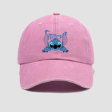Casquette baseball unisexe disney stitch en coton rose avec personnage stitch brodé bleu sur le devant