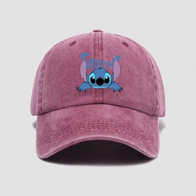 Casquette baseball unisexe disney stitch en coton dusty rose avec broderie personnage stitch bleu sur le devant