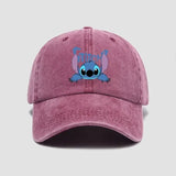 Casquette baseball unisexe disney stitch en coton dusty rose avec broderie personnage stitch bleu sur le devant
