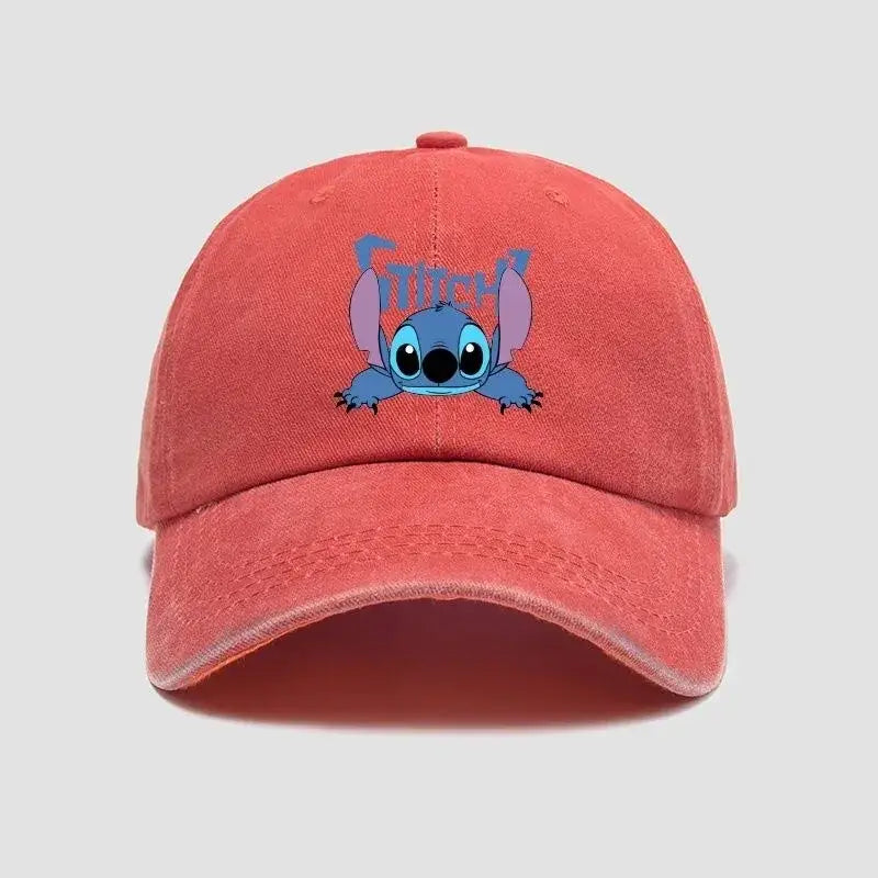 Casquette baseball unisexe Disney Stitch en coton corail avec broderie bleue stitch et inscription stitch