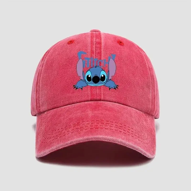Casquette baseball unisexe coton rose pâle avec personnage stitch brodé bleu casquette baseball disney stitch
