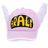 Casquette coton enfant rose avec ailes blanches et logo arale noir et jaune anime dr slump en coton pour enfant